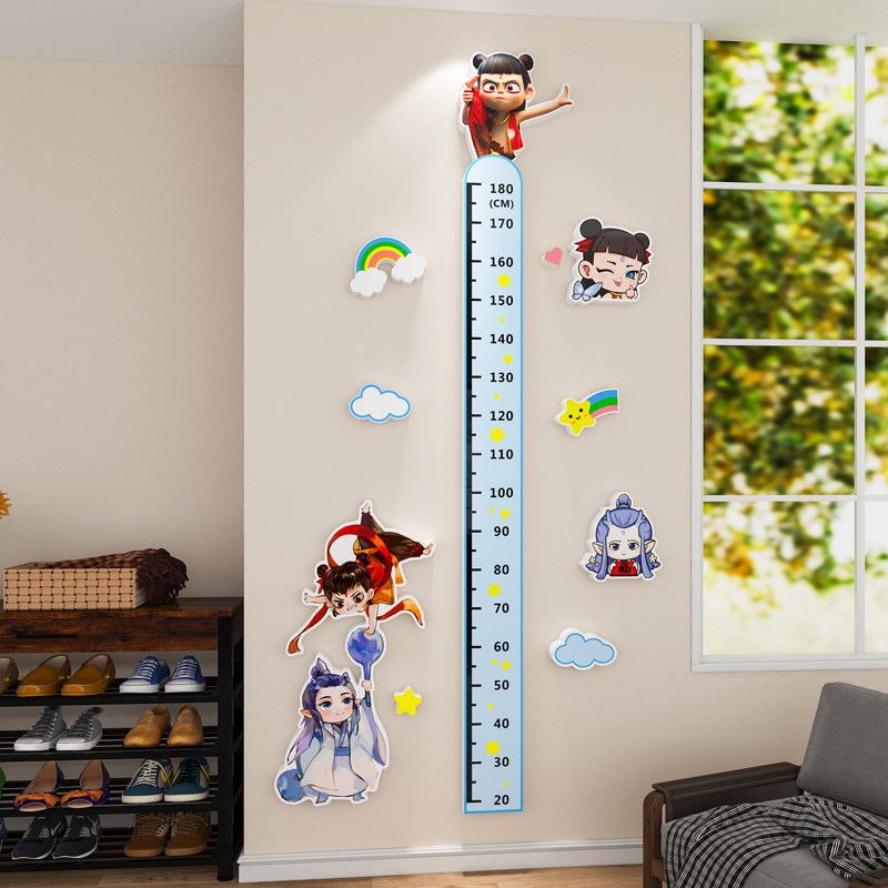 宝宝身高测量尺贴纸哪吒主题墙贴画卧室墙面装饰儿童房间背景布置