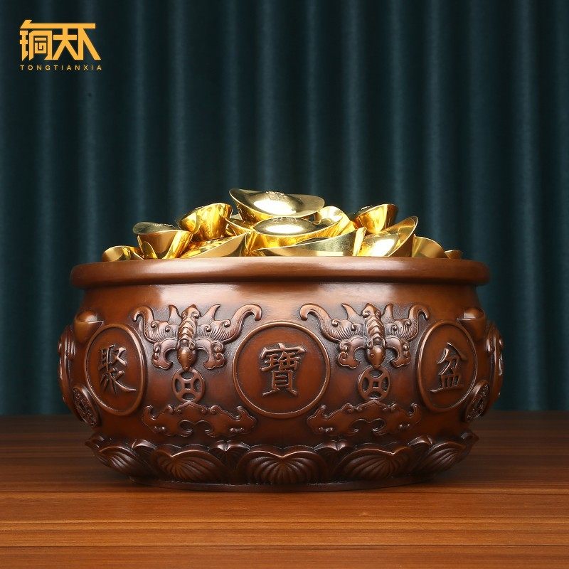 实心紫铜聚宝盆摆件铜工艺品客厅玄关书柜办公桌博古架家居装饰品,家居饰品,装饰摆件,淘宝优惠券,粉丝福利购,淘宝优惠卷