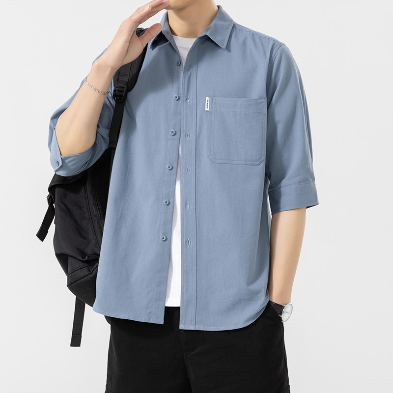 2024夏季新款衬衫男士港风日系宽松潮流纯棉七分袖衬衫