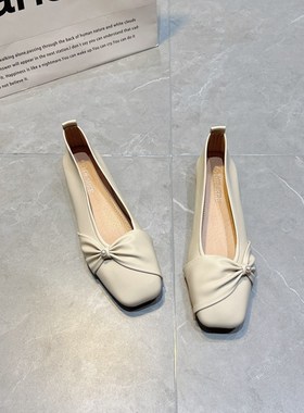 2024年秋季新款单鞋女法式温柔晚晚风低跟瓢鞋珍珠浅口大码豆豆鞋