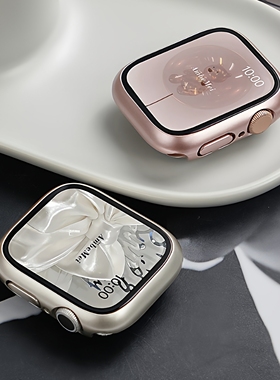 新款壳膜一体适用苹果s11手表保护壳applewatch钢化膜iwatchs10防刮防摔PC硬壳全包薄保护套ses9s8男女原机色