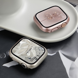 新款 壳膜一体适用苹果s11手表保护壳applewatch钢化膜iwatchs10防刮防摔PC硬壳全包薄保护套ses9s8男女原机色