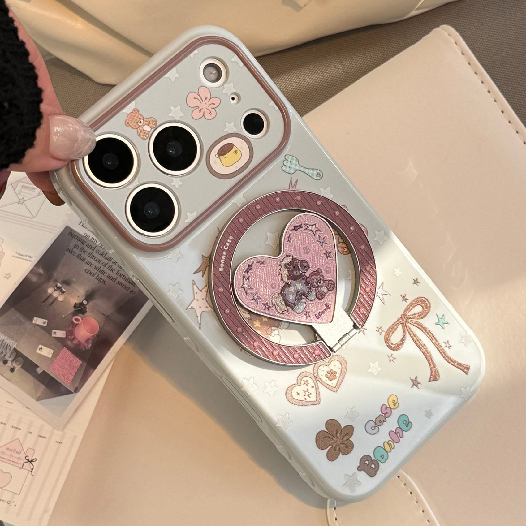 原创·萌系卡通可爱木马小熊适用iPhone17promax手机壳苹果16pro保护套15爱心磁吸支架全包镜头防摔软壳新款