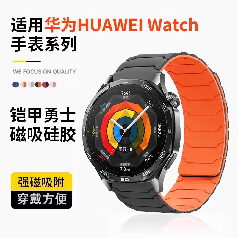 新铠甲纹理华为磁吸硅胶手表表带