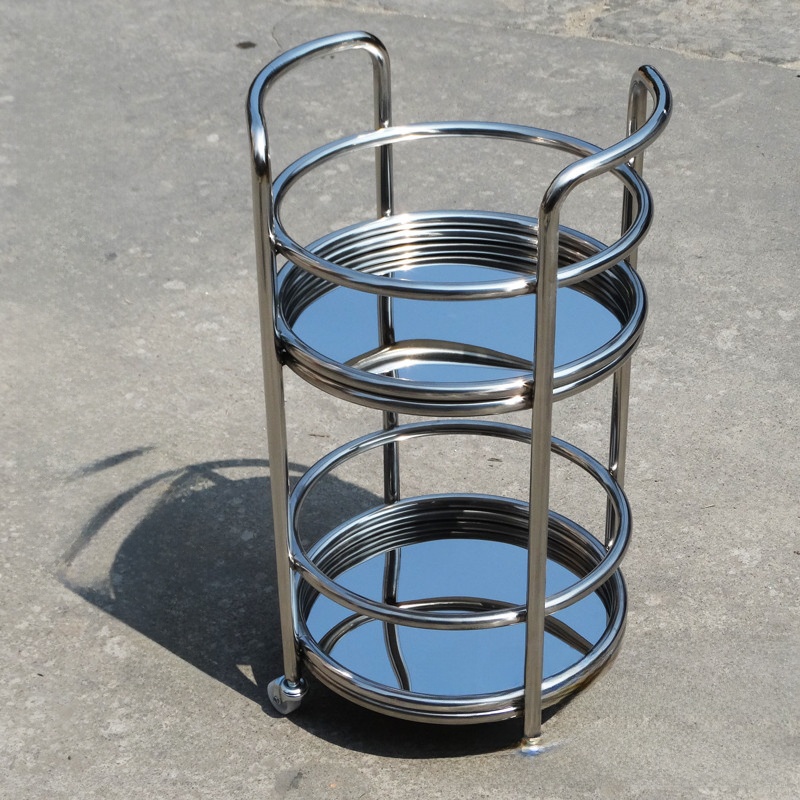 不锈钢双层酒车4S店茶车酒店圆服务车餐车手推车移动咖啡桌架