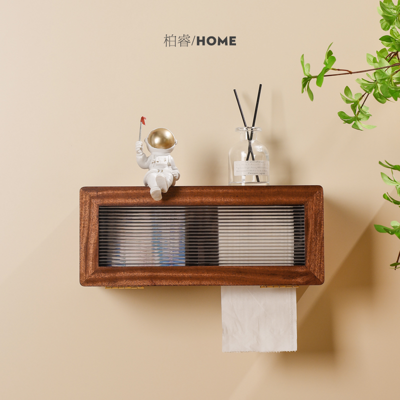 实木化妆室卷筒卫生纸盒免打孔厕所卫生纸置物架卫生纸盒P卷筒卫