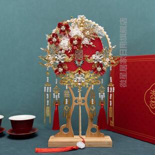 结婚用的扇子女手持新娘团扇高级感宫扇扇子舞蹈秀禾服古典长柄手