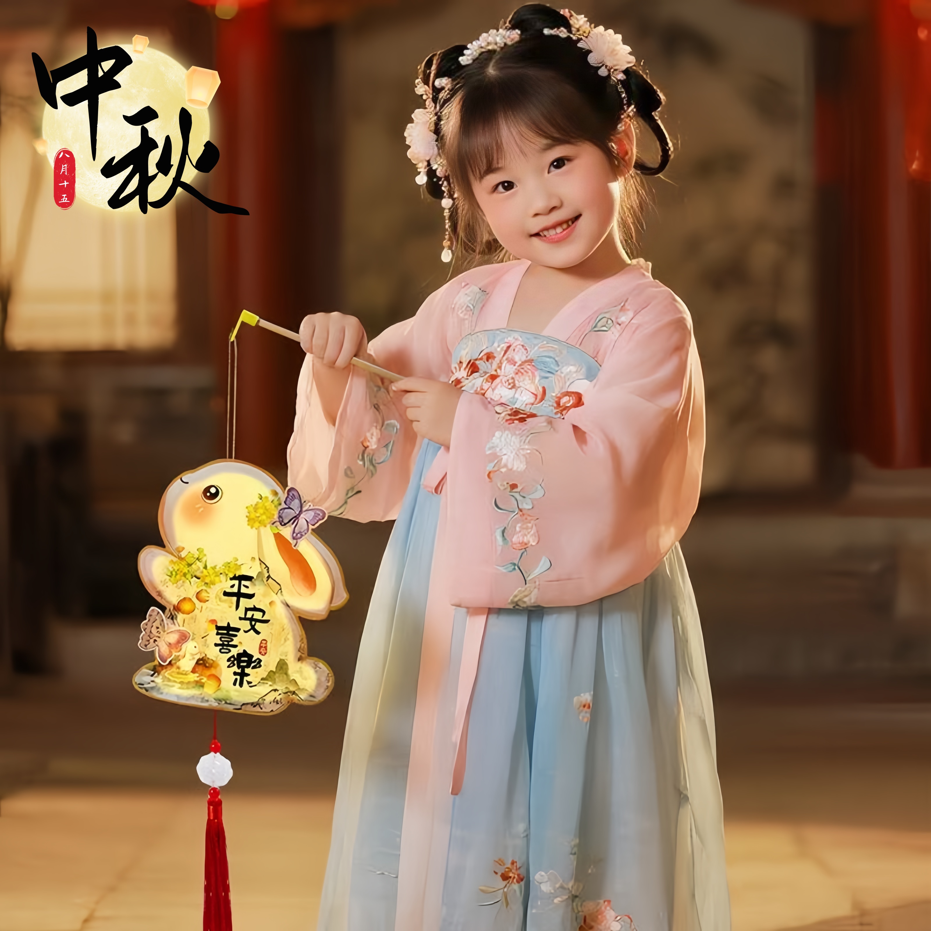 中秋木质玉兔灯笼DIY材料包儿童手工制作花灯玩具中秋节创意礼物