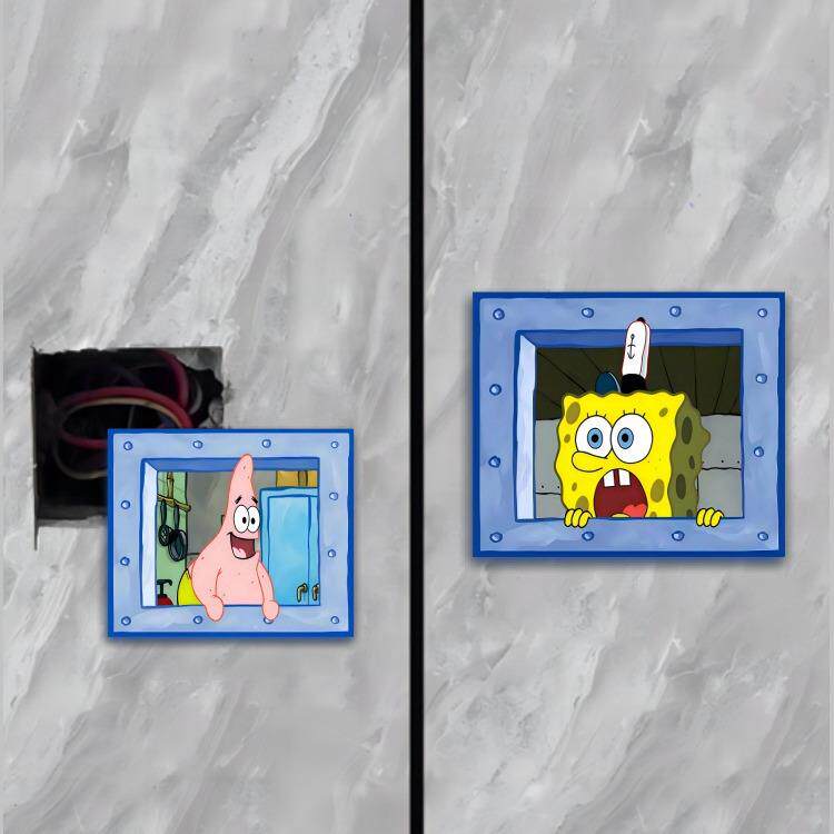 海绵宝宝哆啦A梦卫生间墙洞遮挡装饰品墙贴木门瓷砖补洞遮丑神器