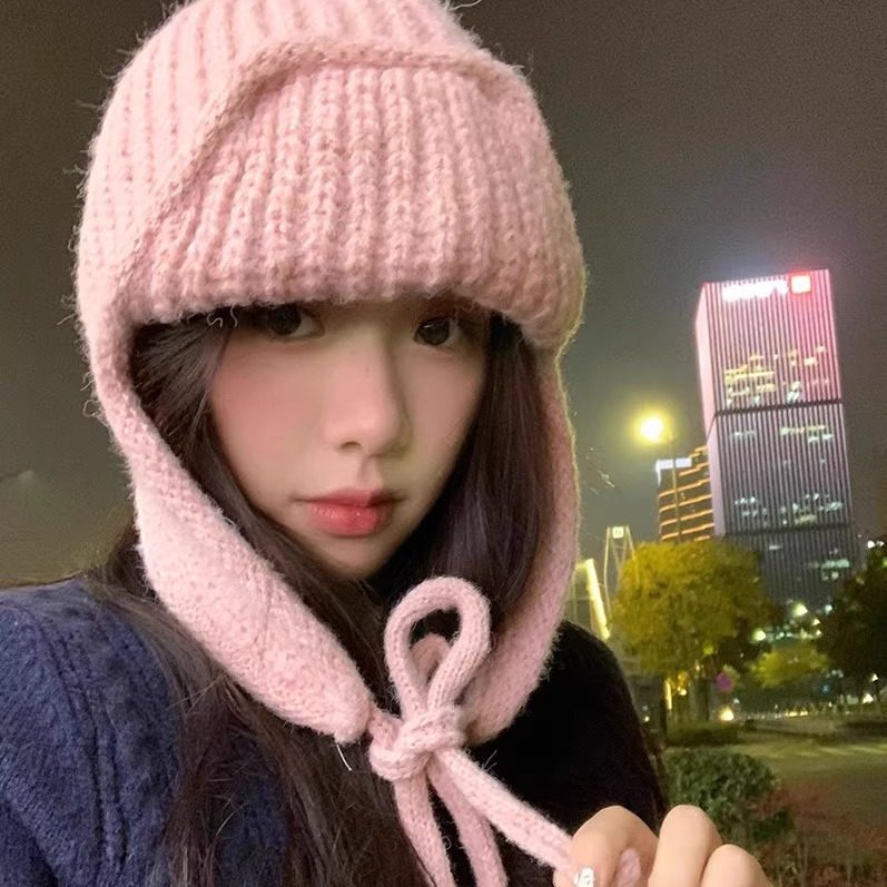 韩系针织毛线冬季保暖帽女冬日外出氛围感护耳防寒保暖毛线帽头罩,居家日用,头部防护用品,淘宝优惠券,粉丝福利购,淘宝优惠卷