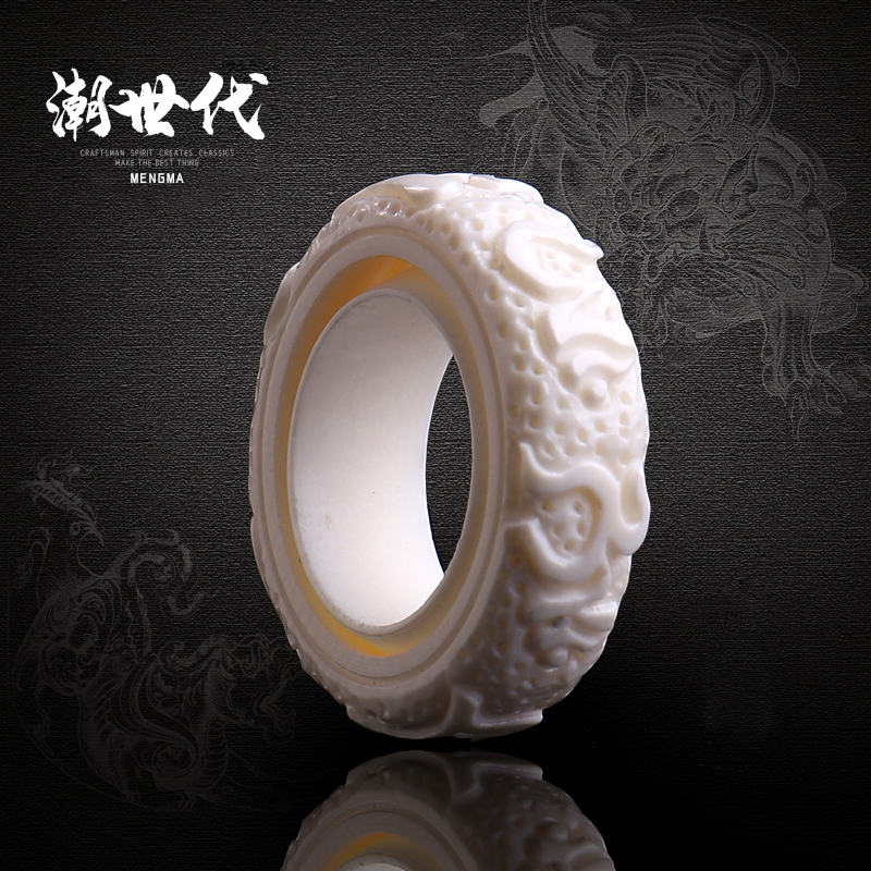 潮世代冰料猛犸象m牙雕刻六字真言移动卡环卡子项链手串侧挂跑环
