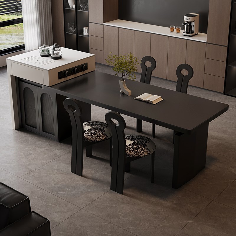 意式极简风餐桌一体家具可伸缩岩板岛G台小户型开放式厨房成品导