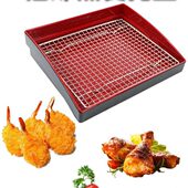 超市熟食油炸托盘烧烤炸鸡陈列仿瓷托盘黑红色长方形展示盘漏沥网