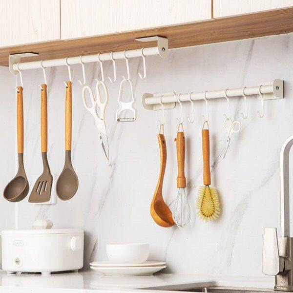 免打孔厨房挂钩架挂杆壁挂多功能厨具用品挂架勺子铲子收纳置物架