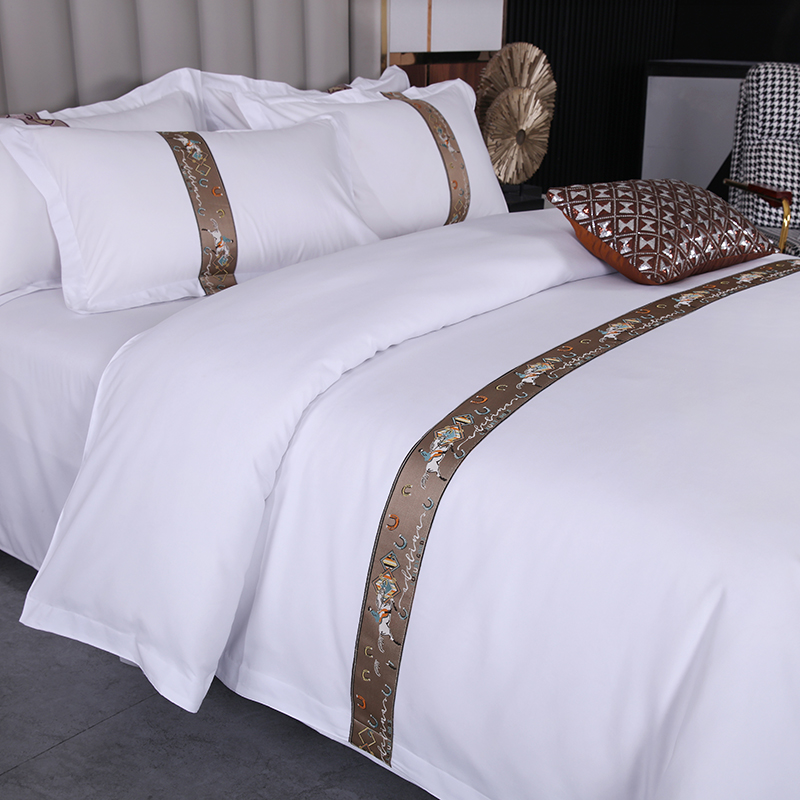 白色酒店床单床笠单件宾馆民宿专B用磨毛被套被罩枕套布草床上用