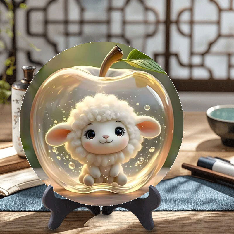 软萌小羊水晶摆件圆形透明内含卡通羊 家居装饰品创意桌面小摆件