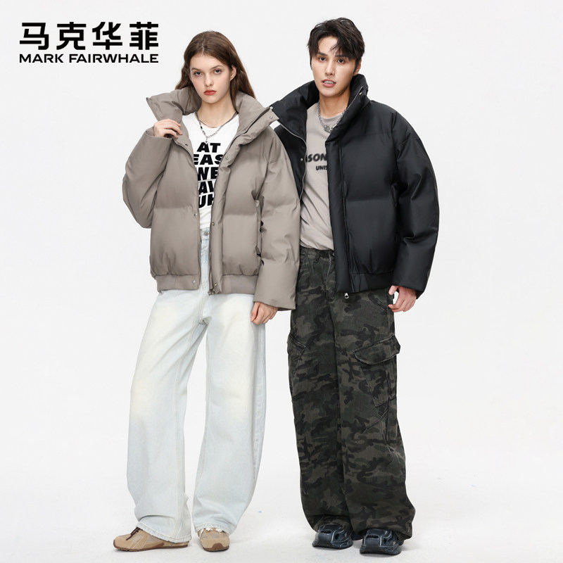 马克华菲美式PU皮棉服男女款冬季加厚保暖面包服情侣立领棉衣外套