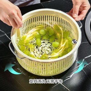 旋转沥水篮双层加厚厨房用品洗菜篮蔬菜筐水果盆瓜果收纳篮子家用