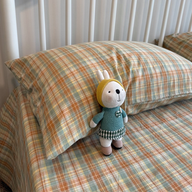 全棉色织水洗棉枕套单品48*74cm简约格子学生家用枕X头套四季通用