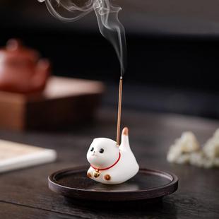 线 线香香插香座底座小猫咪松塔香炉茶道家用室内檀香沉香薰香香