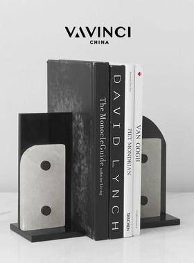 梵其现代简约高级感大理石书档摆件客厅样板间书房书柜办公室书靠