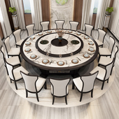 酒店饭店电动餐桌椅实木新中式 带自动转盘18人包厢仿大理石大圆桌