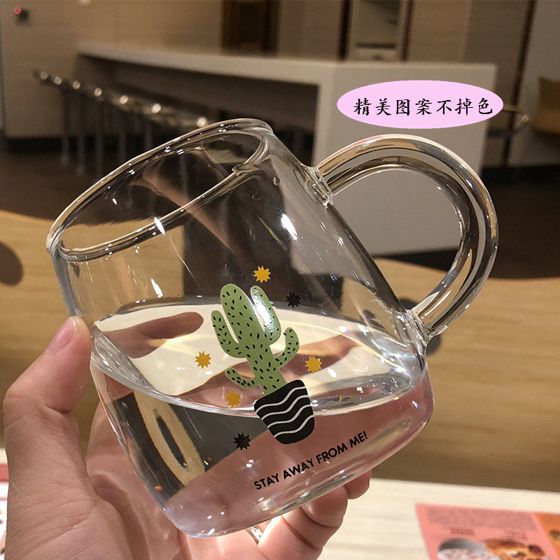 早餐玻璃杯小清新便携水杯子软妹少女日式咖啡杯学生家用带把茶杯