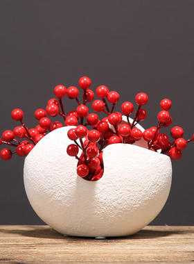 现代简约红果蛋壳陶瓷花瓶玄关客厅摆件餐桌工艺品摆设书房装饰品