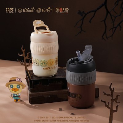 face小黄鸭第五人格咖啡杯女便携大容量牛奶杯带吸管双饮玻璃水杯