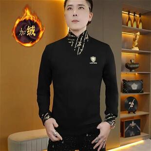 美乐优缘服饰Amphelisia黑金暗纹冬季加绒时尚围S巾领男士长袖厚