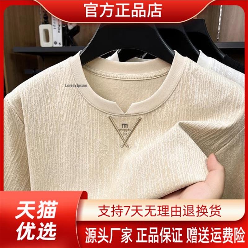 英菲尔尚品专柜品质圆领短袖男款夏季褶皱透气打底衫内搭男士T恤