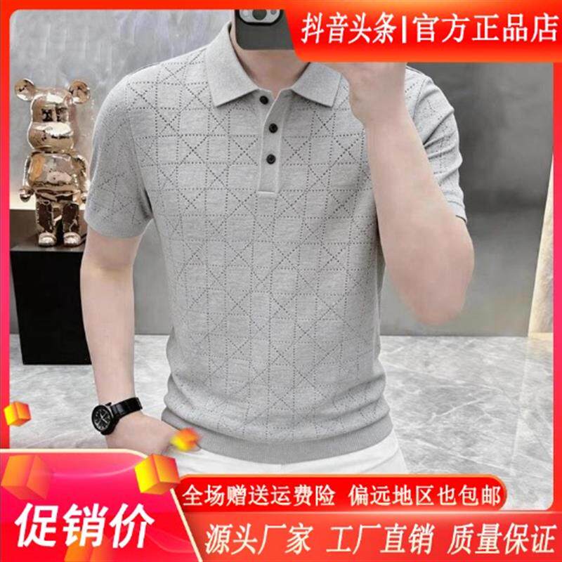 鹏然轻奢男装高档夏男士老钱风薄款针织衫翻领短袖T恤POLO衫上衣