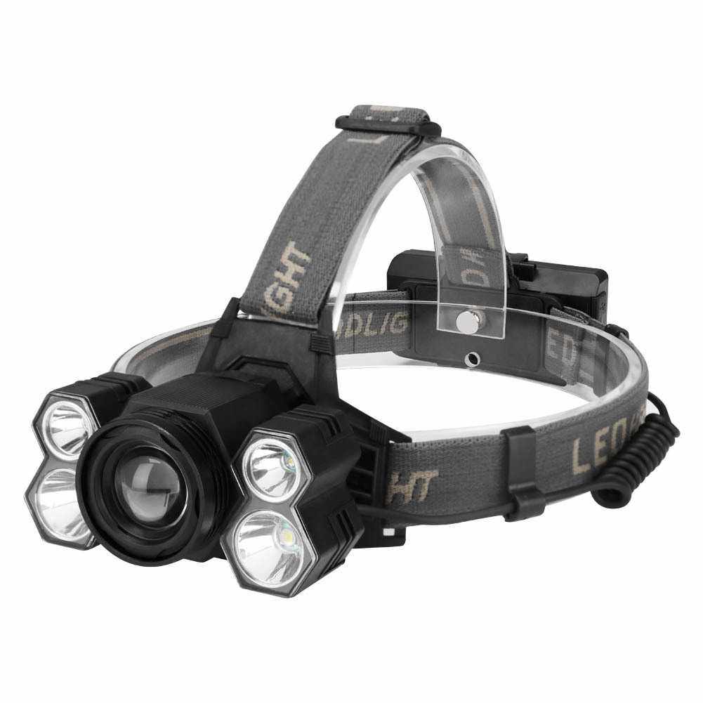 跨境电商5LED 和 7LED强光USB充电头灯变焦T6户外露营头戴式