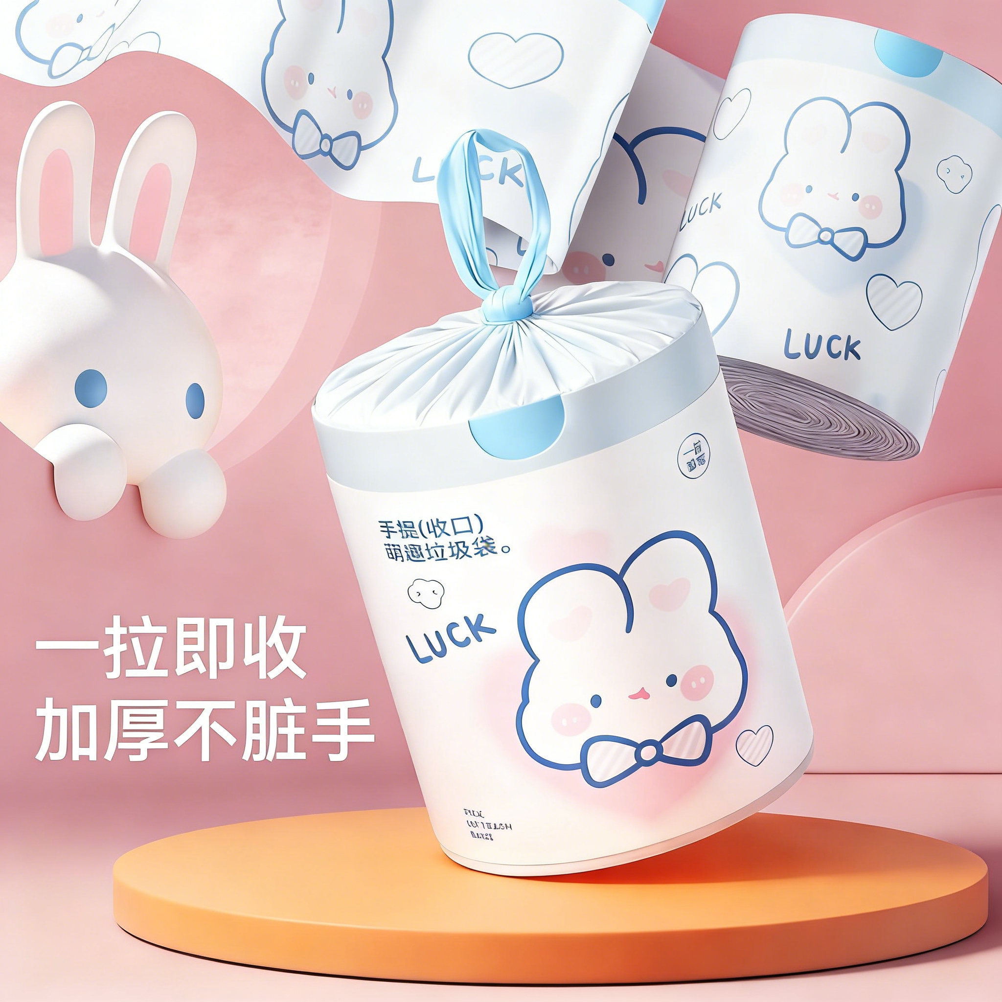 卡通兔子加厚印花抽绳垃圾袋萌趣自动收口家用手提袋垃圾桶塑料袋,家庭/个人清洁工具,家用垃圾袋,淘宝优惠券,粉丝福利购,淘宝优惠卷
