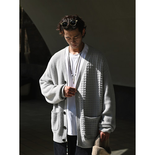 RUSHBON仿貂短毛宽松V领毛织开衫