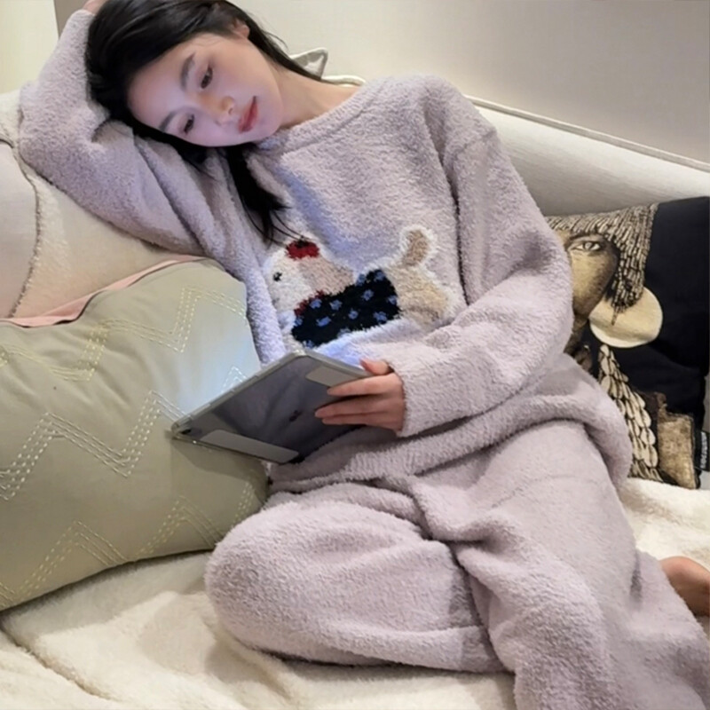 秋冬加厚软绵绵保暖长袖长裤睡衣