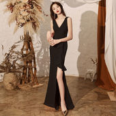 白色晚礼服女无袖 连衣裙 气质宴会高贵性感鱼尾名媛聚会主持人长款