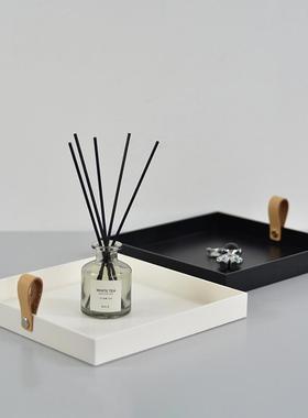 北欧托盘ins风玄关钥匙收纳方形皮革提手桌面收纳盘拍照摆件道具