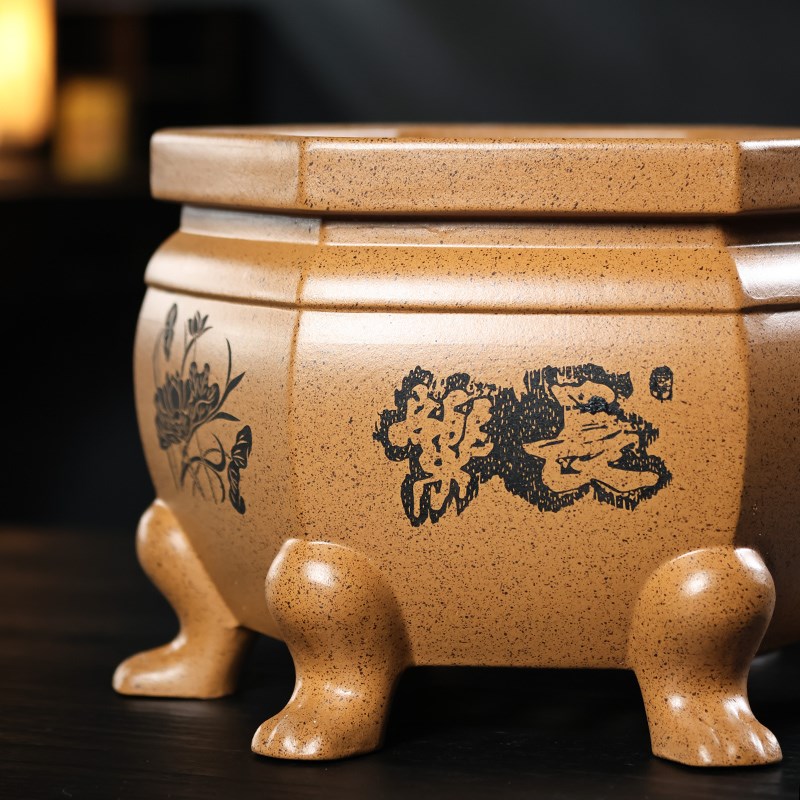 宜兴紫砂花盆盆景文竹金弹子老桩海棠精品兰花君子兰莲花方形盆器