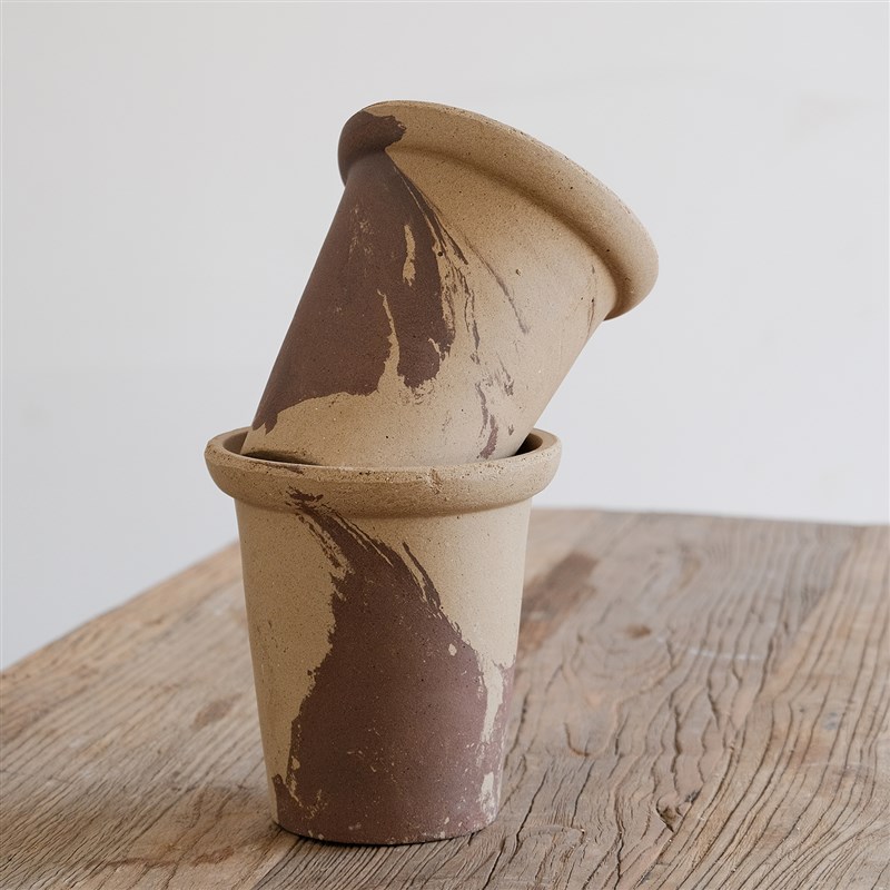 颜植牛奶咖啡花盆粗陶花盆天然陶土搅胎花盆透气透水双色花盆