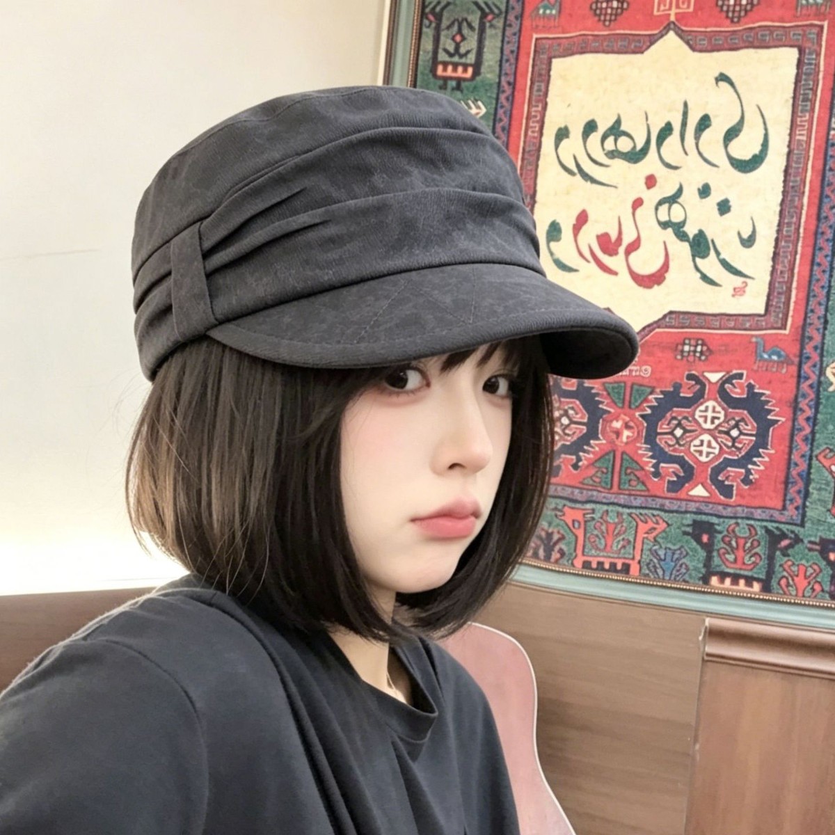 日系复古平顶马术帽女遮阳显脸小