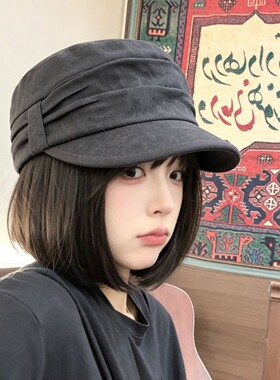 日系复古平顶马术帽女遮阳显脸小