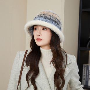 出游 时尚 2025新款 名族风彩色针织帽女大头围保暖水桶帽韩版