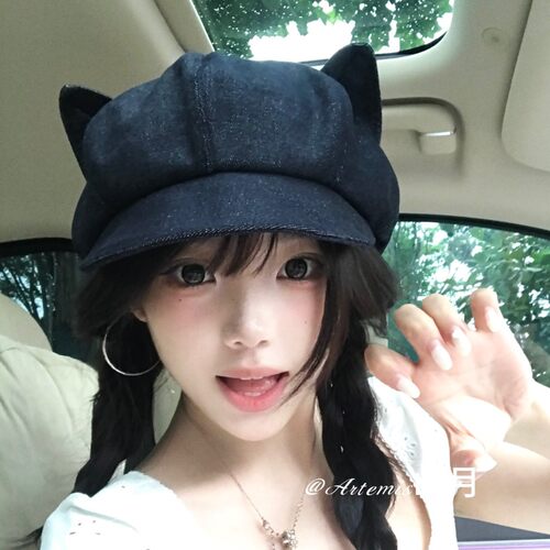 牛仔猫耳朵报童帽女可爱