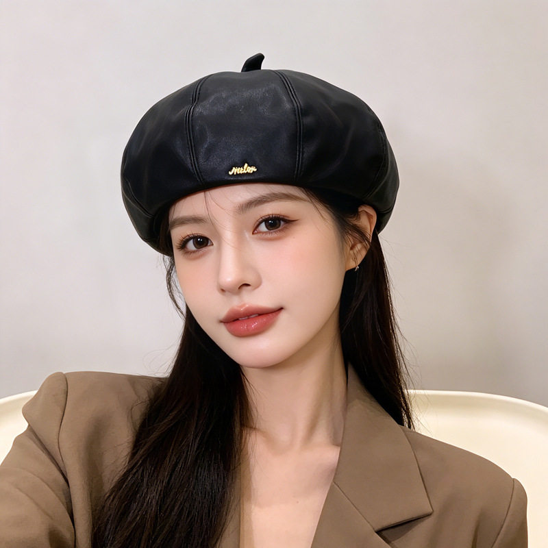 春秋百搭PU皮法式复古南瓜帽女