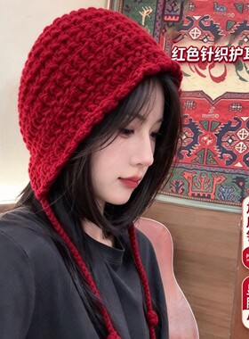 秋冬女加厚护耳显脸小针织帽