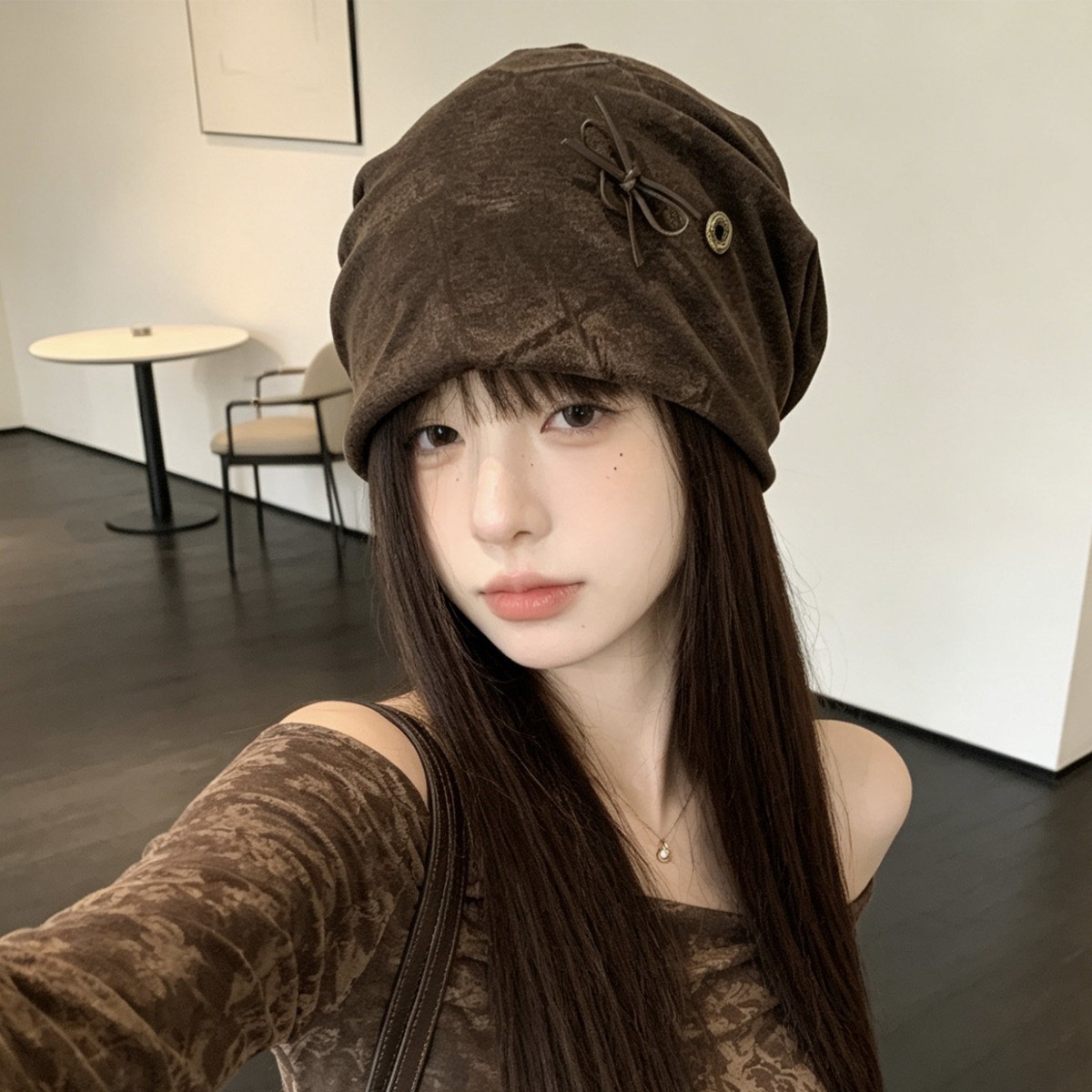 复古做旧蝴蝶结堆堆帽女