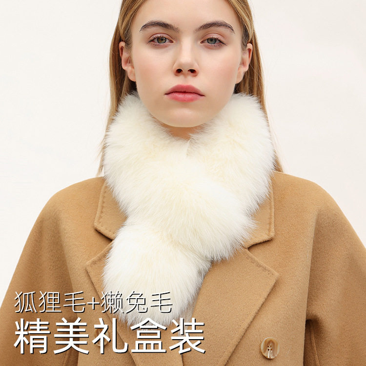 高级！礼盒装狐狸毛獭兔毛围巾