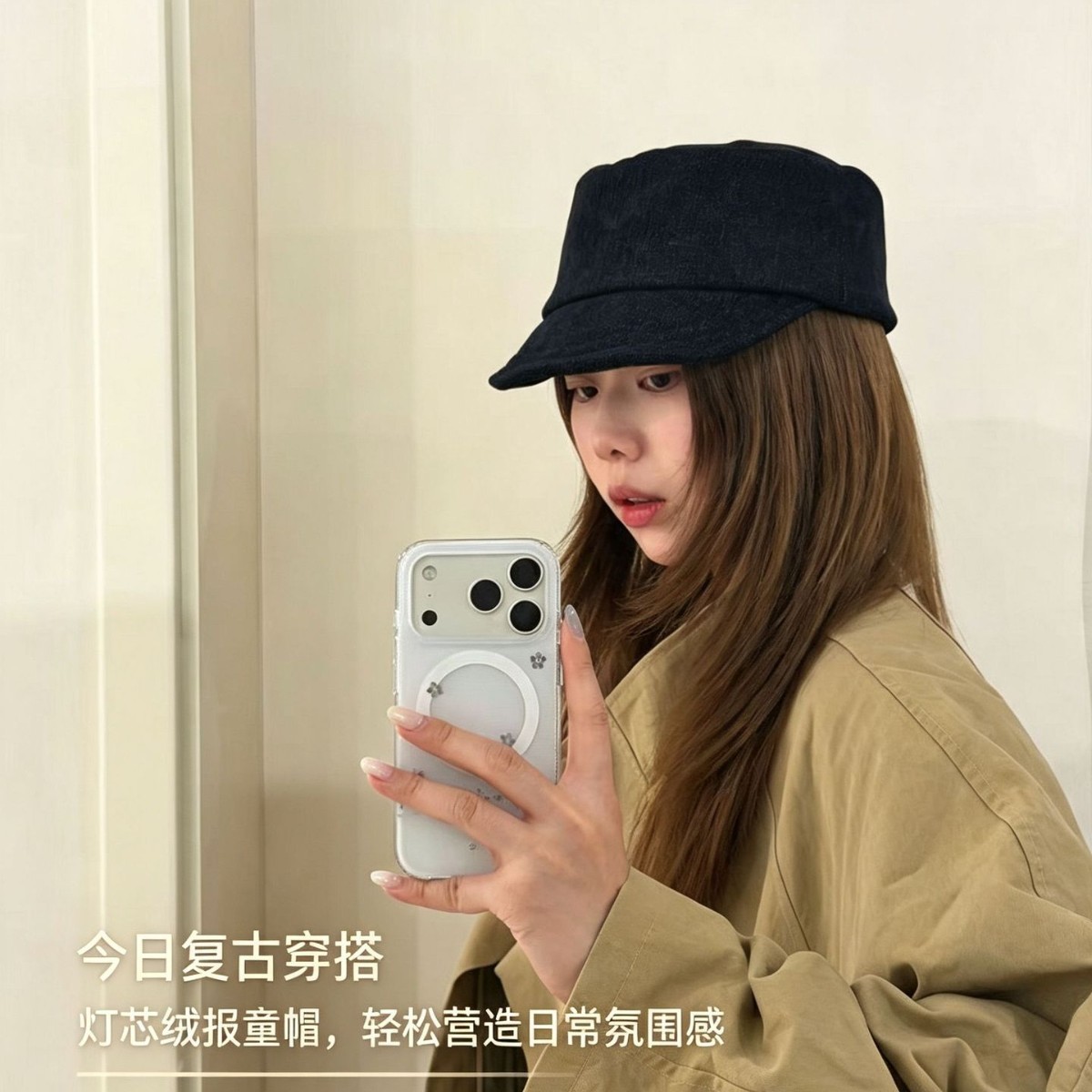 高级感!复古短檐海军帽女