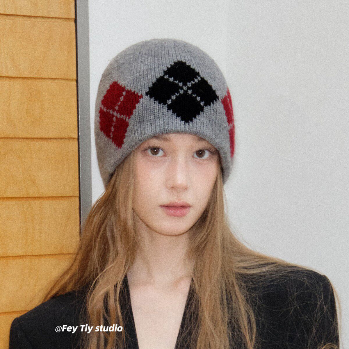 帽子韩系时尚包头羊毛堆堆秋冬帽女菱形复古风保暖针织护耳冷帽男